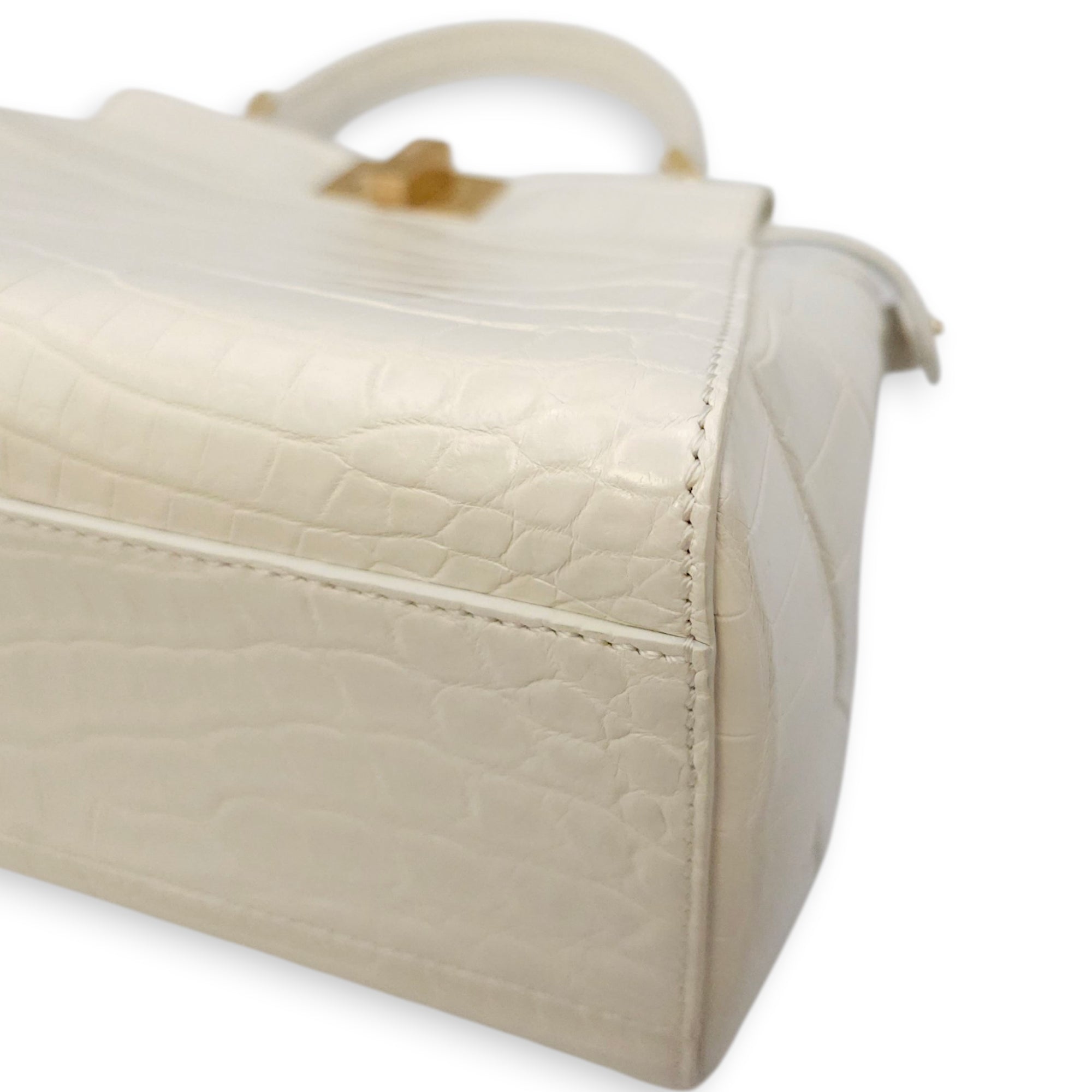 Peekaboo Mini White Top Handle Bag in Crocodile Leather Gold hardware CL2604-20743 8