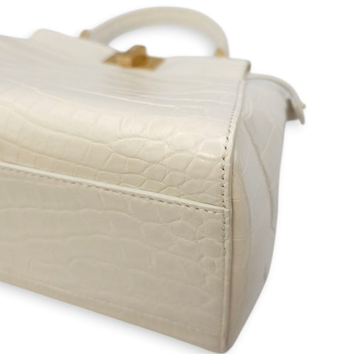 Peekaboo Mini White Top Handle Bag in Crocodile Leather Gold hardware CL2604-20743 8