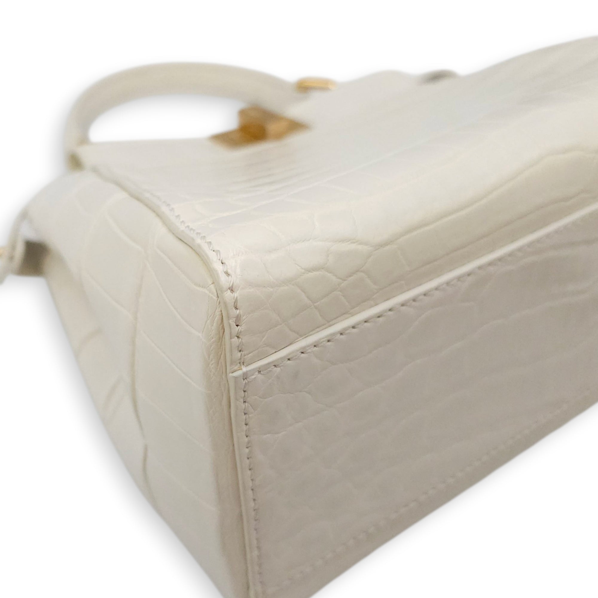 Peekaboo Mini White Top Handle Bag in Crocodile Leather Gold hardware CL2604-20743 9