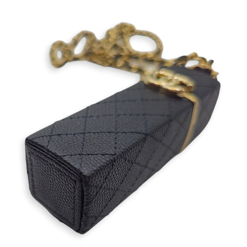Lipstick Case with Chain Black in Caviar Leather Gold hardware CL2604-20744 10
