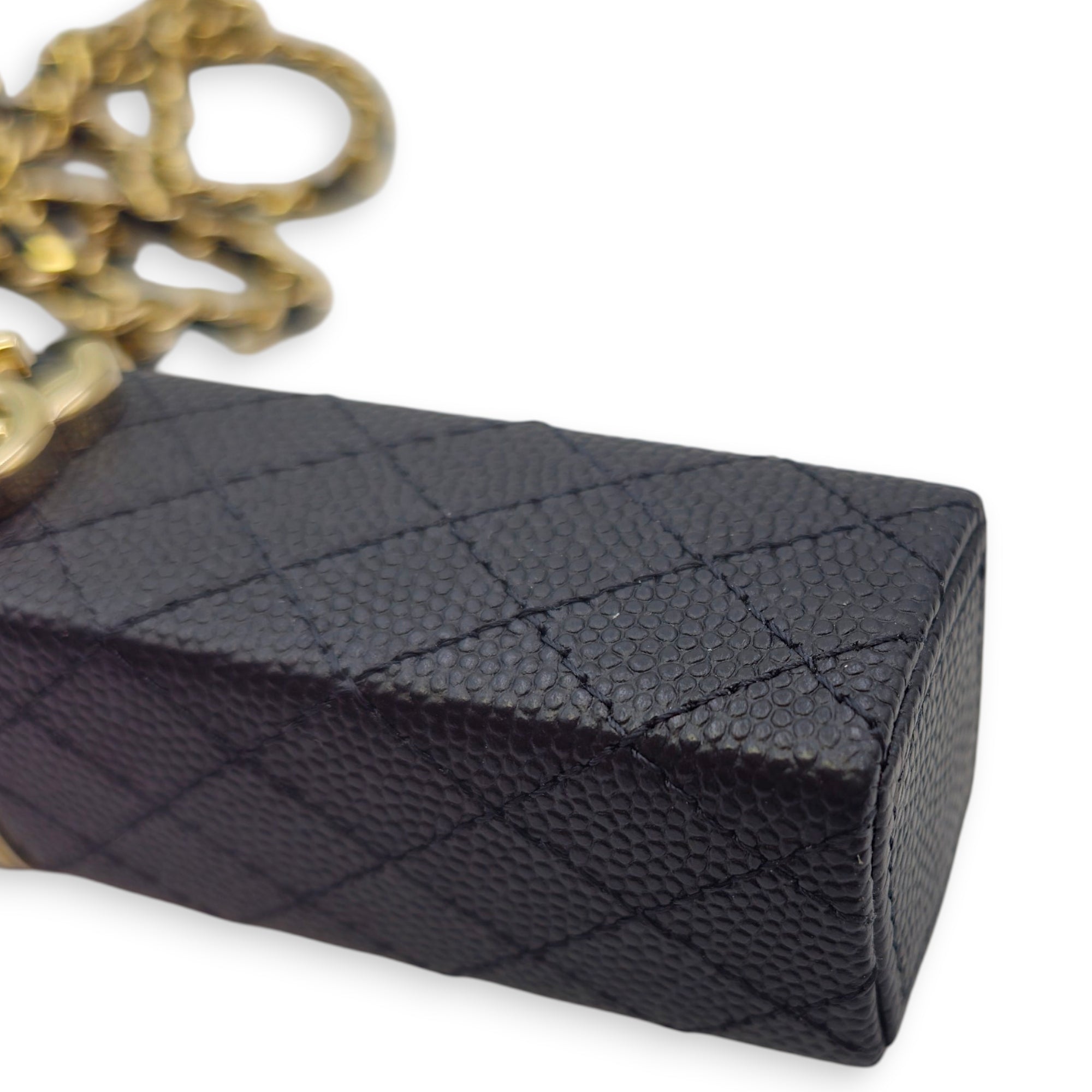 Lipstick Case with Chain Black in Caviar Leather Gold hardware CL2604-20744 11