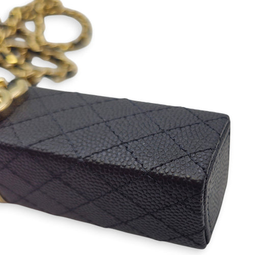 Lipstick Case with Chain Black in Caviar Leather Gold hardware CL2604-20744 11