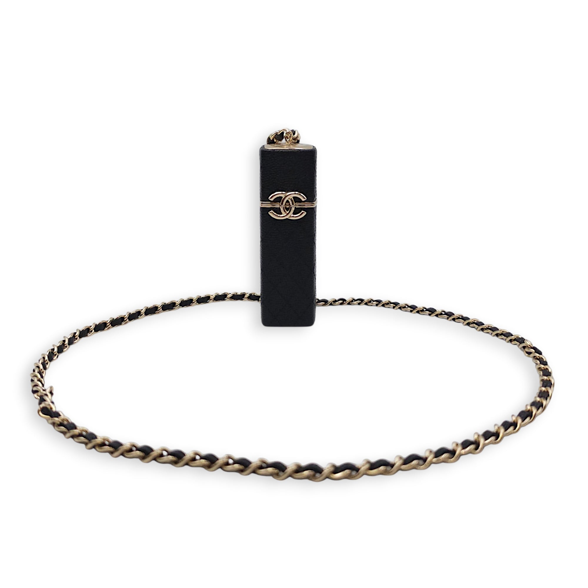 Lipstick Case with Chain Black in Caviar Leather Gold hardware CL2604-20744 13