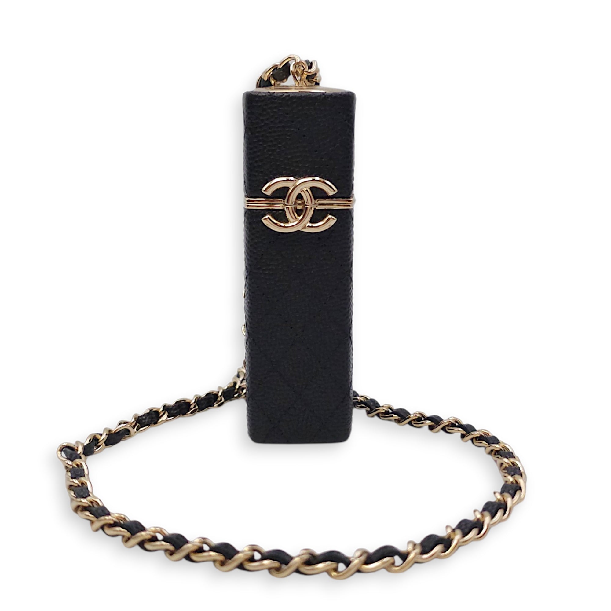 Lipstick Case with Chain Black in Caviar Leather Gold hardware CL2604-20744 14