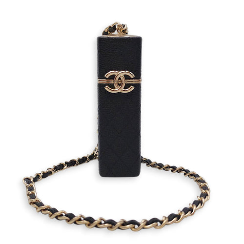 Lipstick Case with Chain Black in Caviar Leather Gold hardware CL2604-20744 14