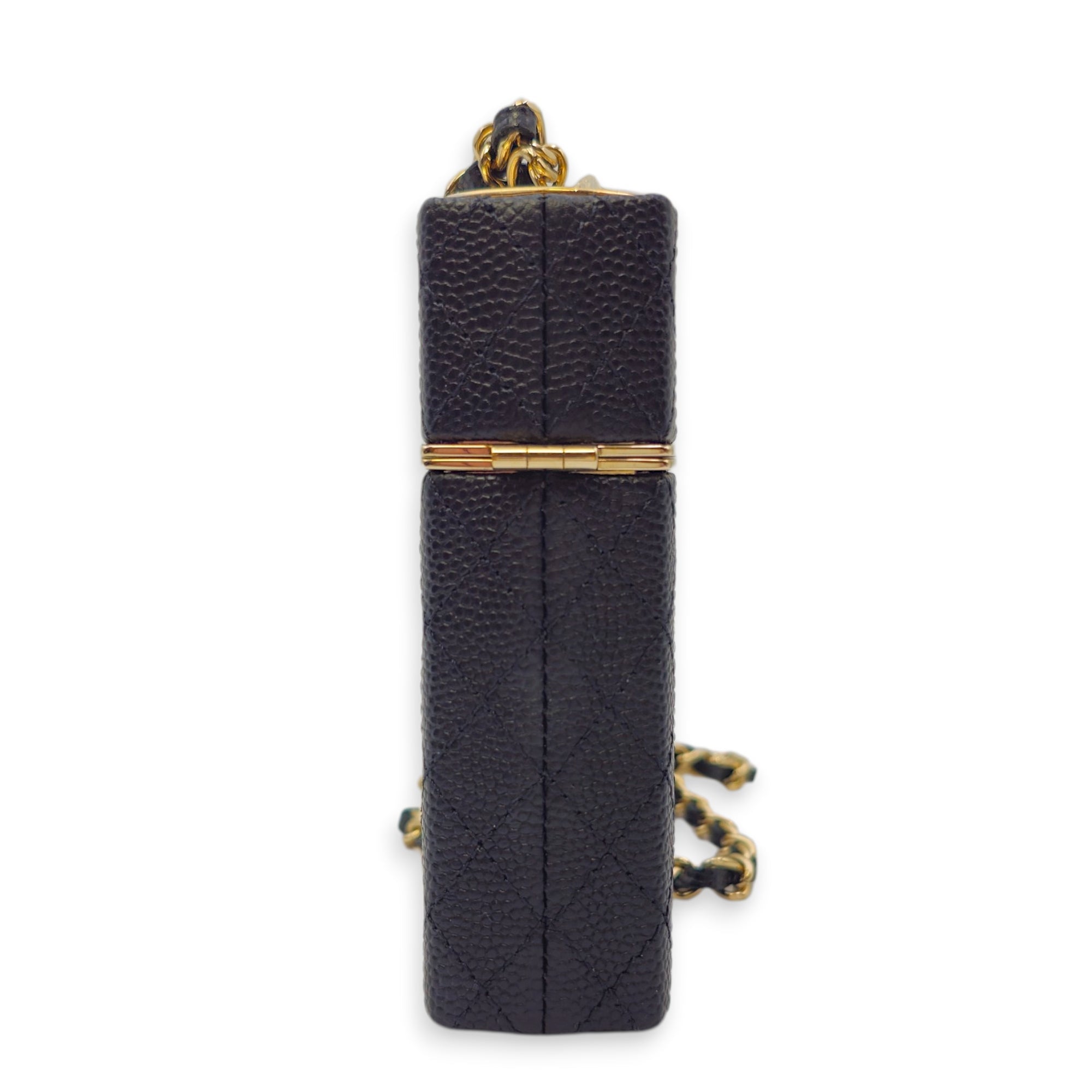 Lipstick Case with Chain Black in Caviar Leather Gold hardware CL2604-20744 2
