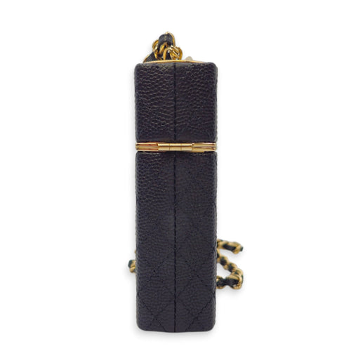 Lipstick Case with Chain Black in Caviar Leather Gold hardware CL2604-20744 2