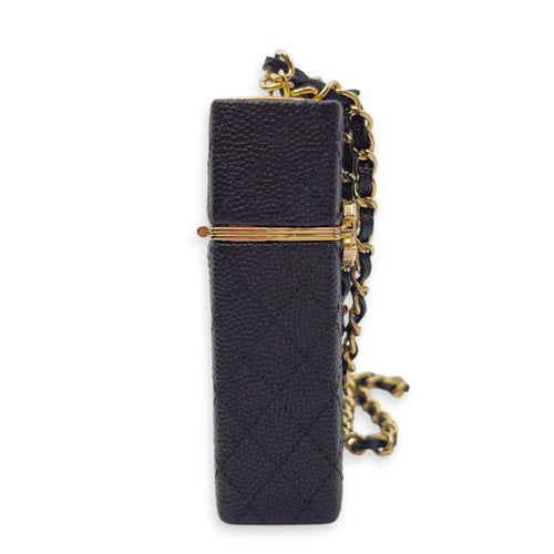 Lipstick Case with Chain Black in Caviar Leather Gold hardware CL2604-20744 3