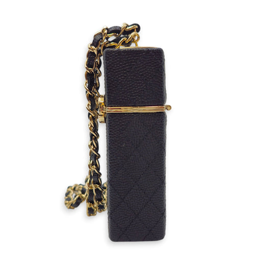 Lipstick Case with Chain Black in Caviar Leather Gold hardware CL2604-20744 4