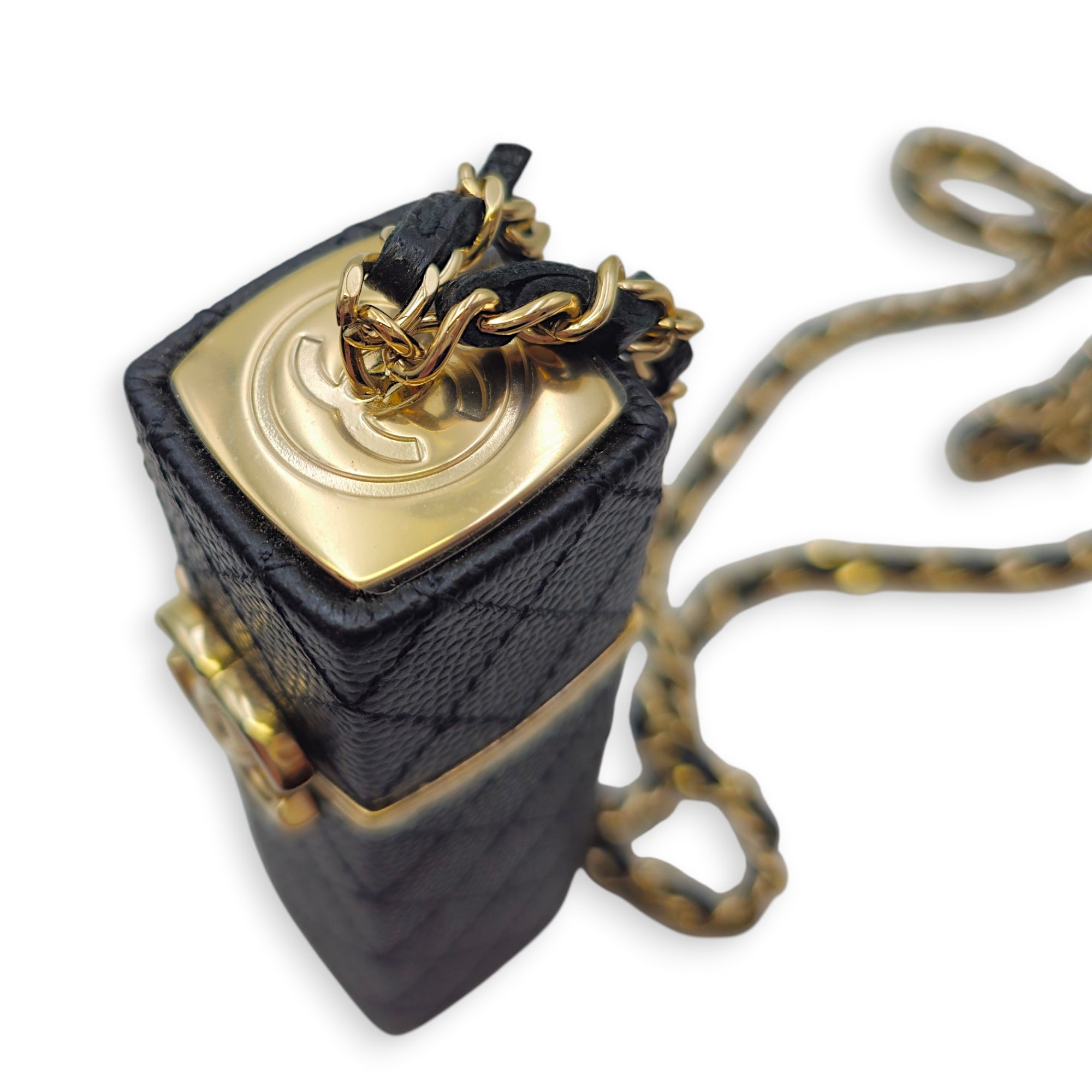 Lipstick Case with Chain Black in Caviar Leather Gold hardware CL2604-20744 7