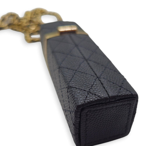 Lipstick Case with Chain Black in Caviar Leather Gold hardware CL2604-20744 8