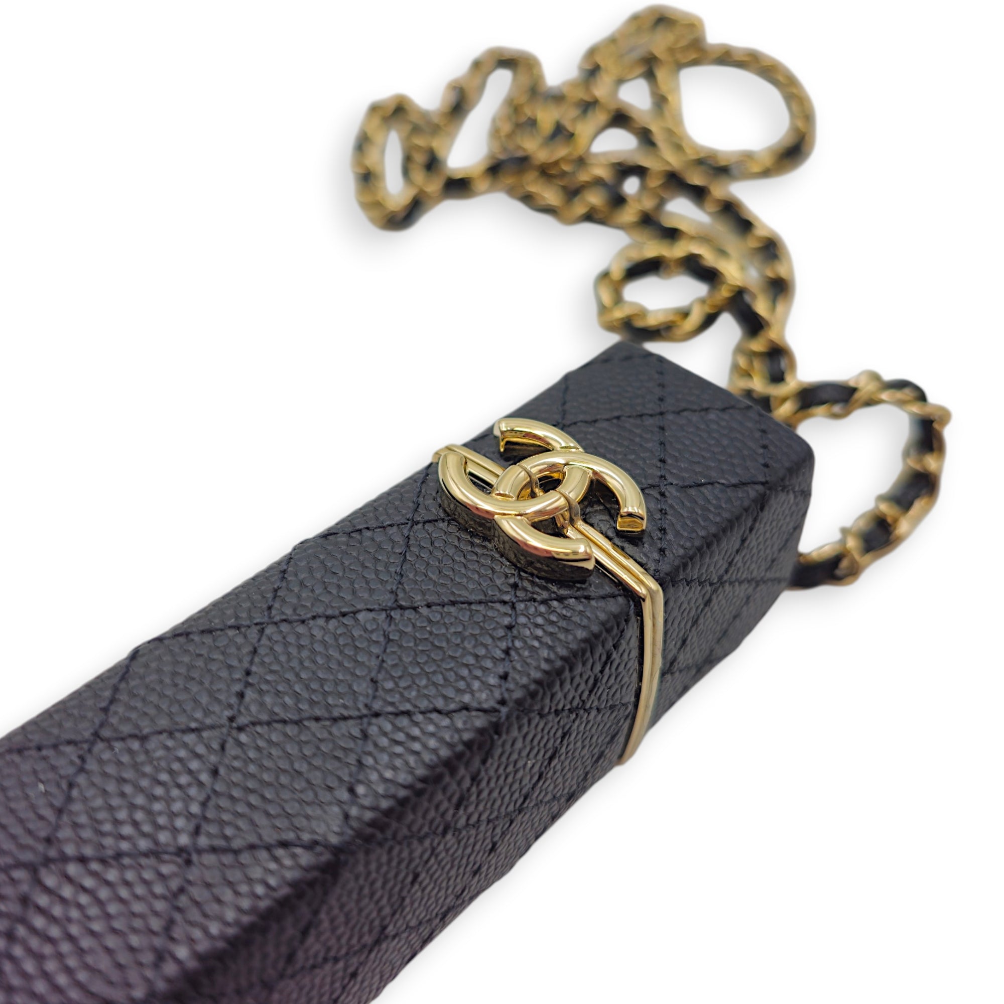 Lipstick Case with Chain Black in Caviar Leather Gold hardware CL2604-20744 9