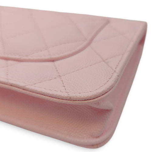 WOC Pink Crossbody Bag in Caviar Leather Gold hardware