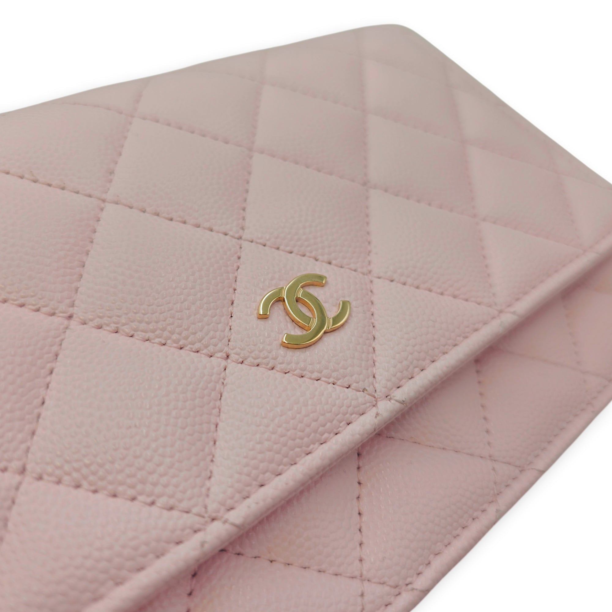 WOC Pink Crossbody Bag in Caviar Leather Gold hardware