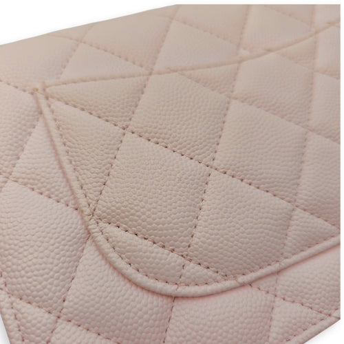 Quilted Pale Pink Wallet On Chain in Caviar Leather Gold hardware CL2604-20745 13