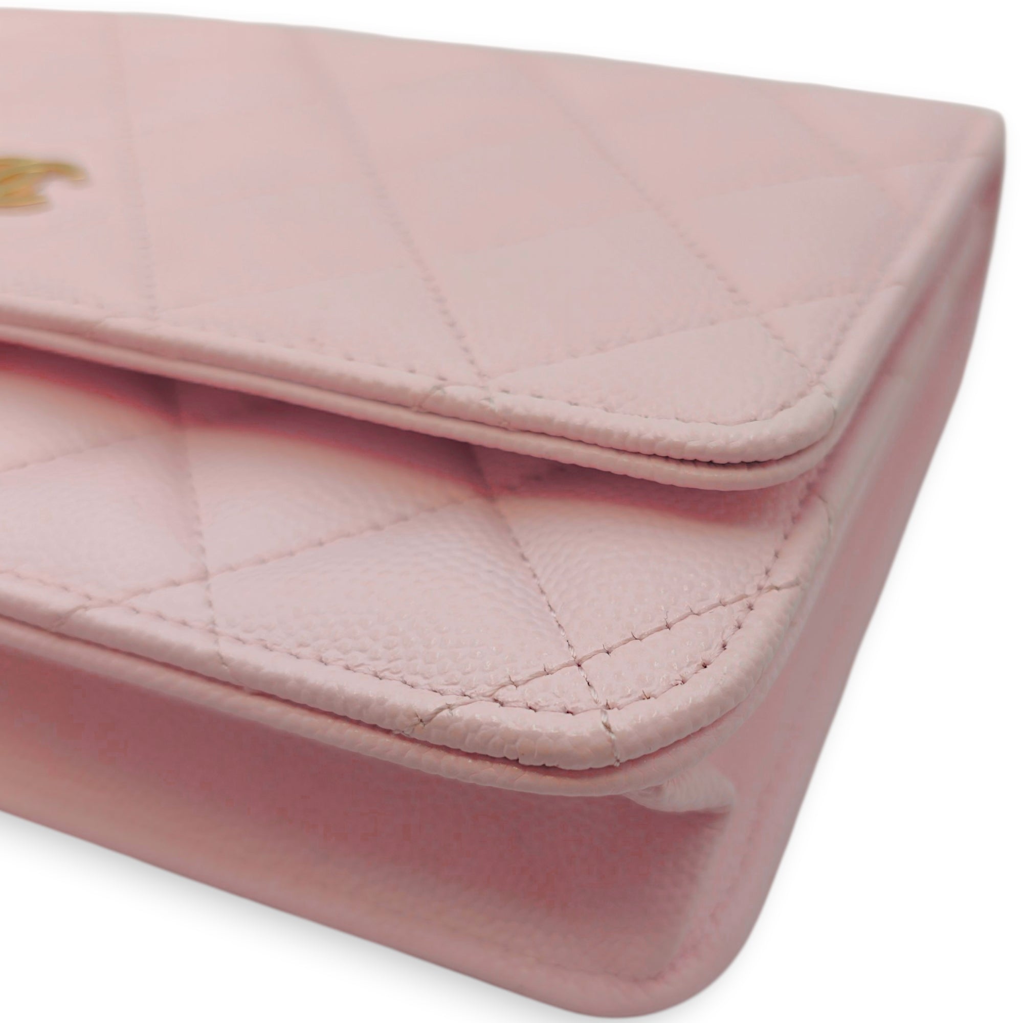 WOC Pink Crossbody Bag in Caviar Leather Gold hardware