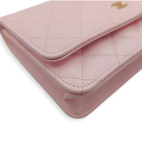 WOC Pink Crossbody Bag in Caviar Leather Gold hardware