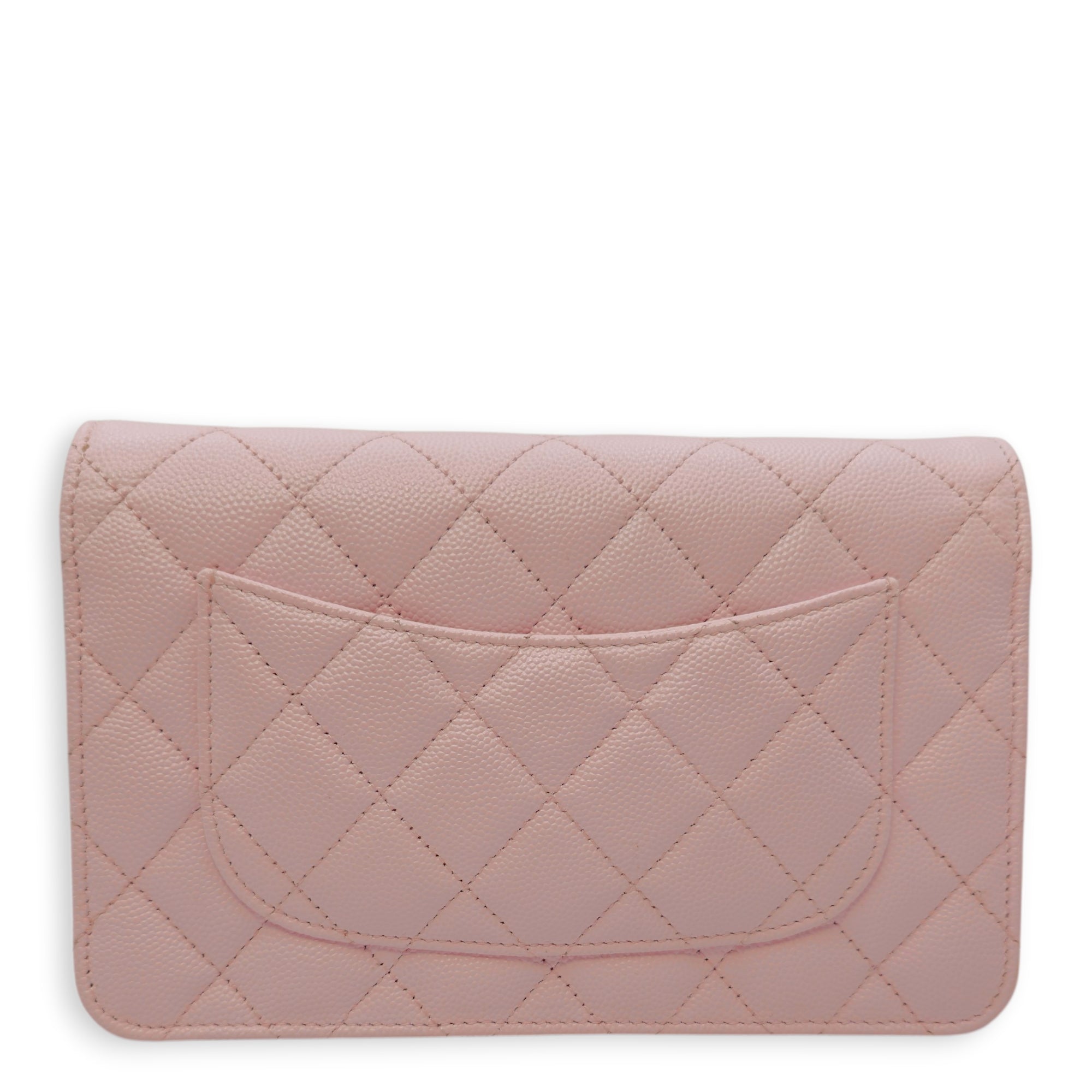 Quilted Pale Pink Wallet On Chain in Caviar Leather Gold hardware CL2604-20745 2