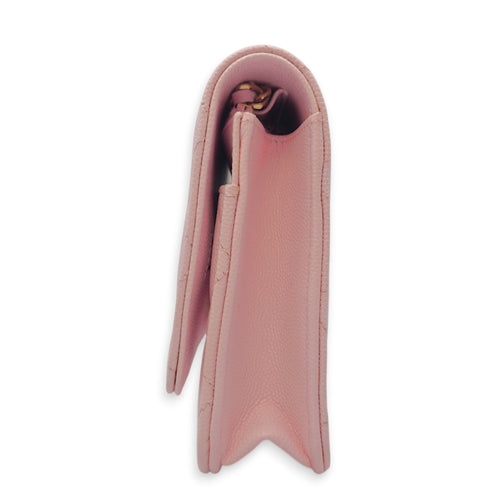 WOC Pink Crossbody Bag in Caviar Leather Gold hardware