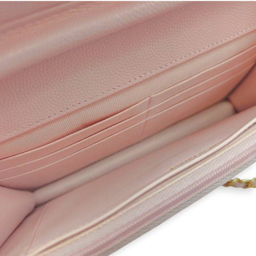 Quilted Pale Pink Wallet On Chain in Caviar Leather Gold hardware CL2604-20745 6