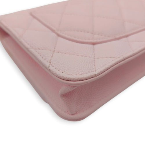 WOC Pink Crossbody Bag in Caviar Leather Gold hardware