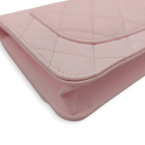Quilted Pale Pink Wallet On Chain in Caviar Leather Gold hardware CL2604-20745 7