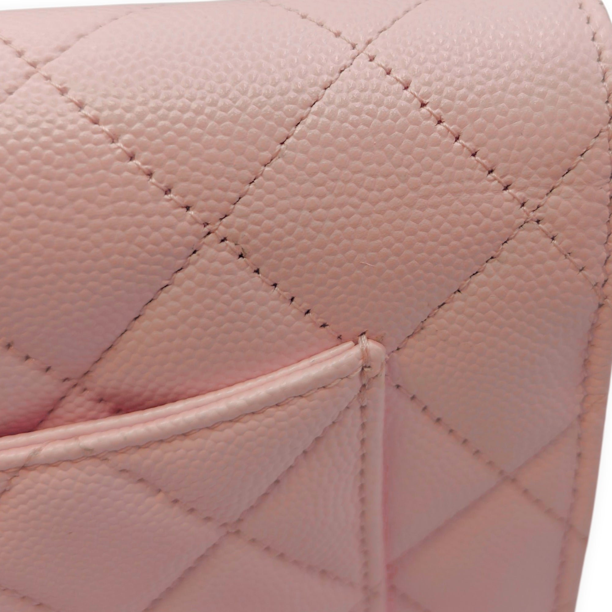 Quilted Pale Pink Wallet On Chain in Caviar Leather Gold hardware CL2604-20745 8