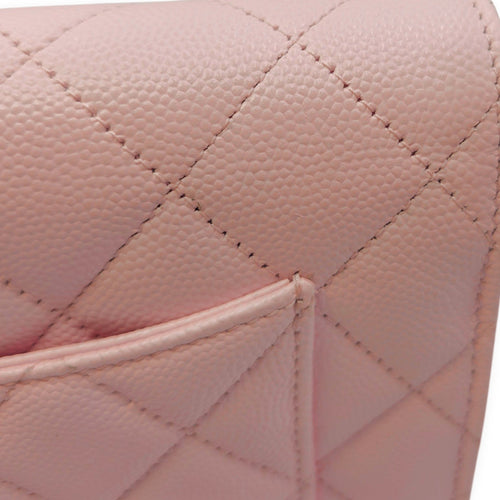 Quilted Pale Pink Wallet On Chain in Caviar Leather Gold hardware CL2604-20745 8