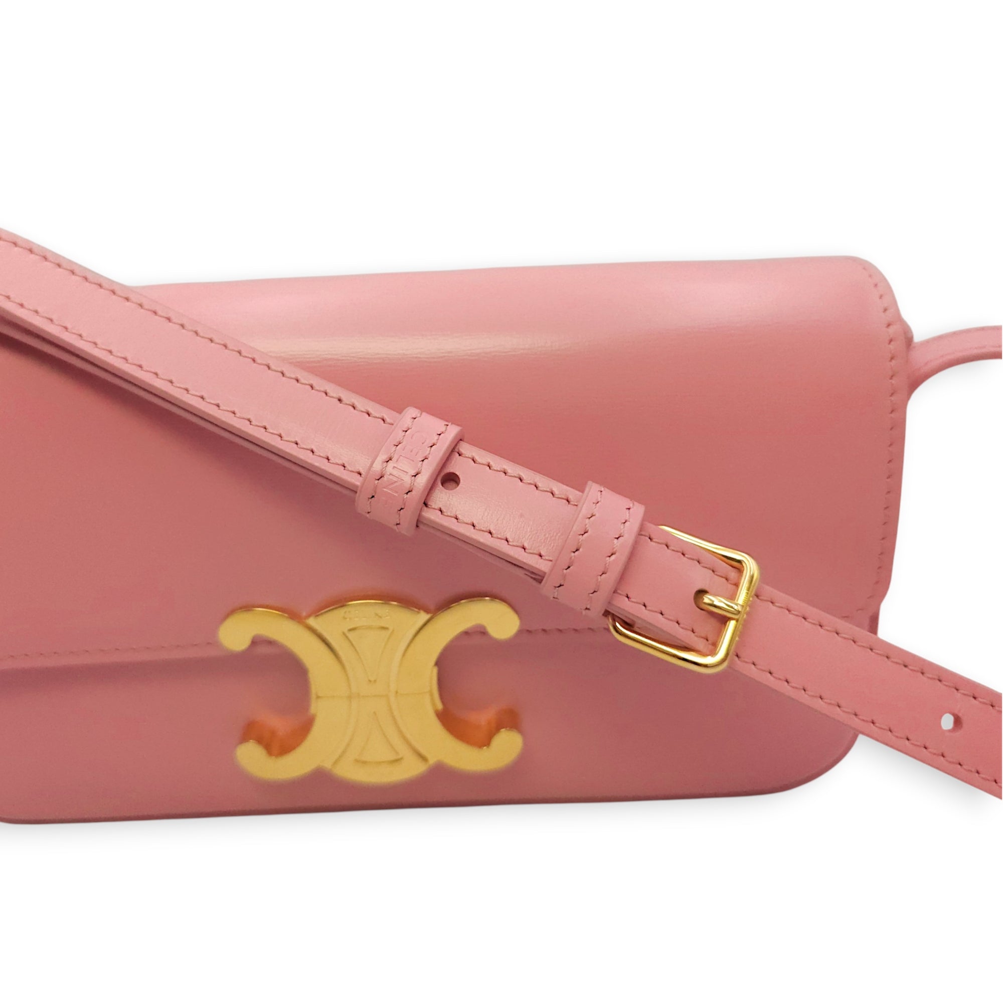 Teen Triomphe Pink Shoulder Bag in Calfskin Gold hardware CL2604-20746 13