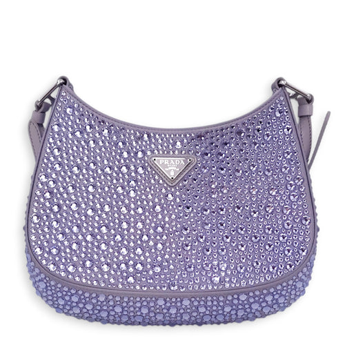 Cleo Satin Purple Shoulder Bag in Satin Silver hardware