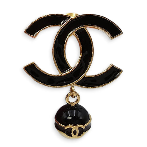 CC Logo Black Pin Brooch in Enamel and Pearl Gold hardware CL2604-20773 1