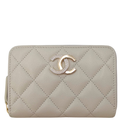 Classic Zipped Coin Purse Grey Card Holder in Caviar Leather Gold hardware