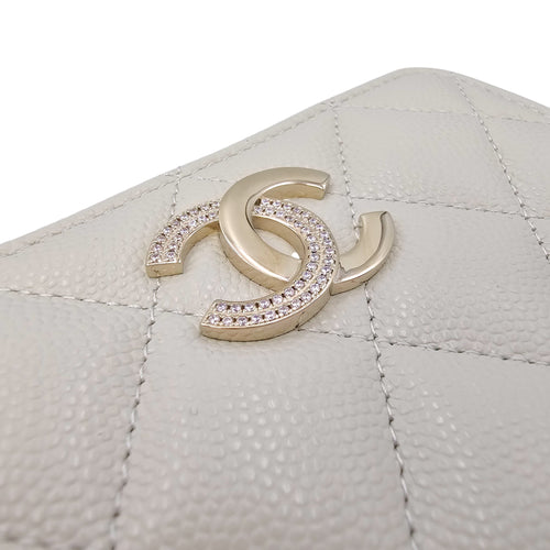 Classic Zipped Coin Purse Grey Card Holder in Caviar Leather Gold hardware
