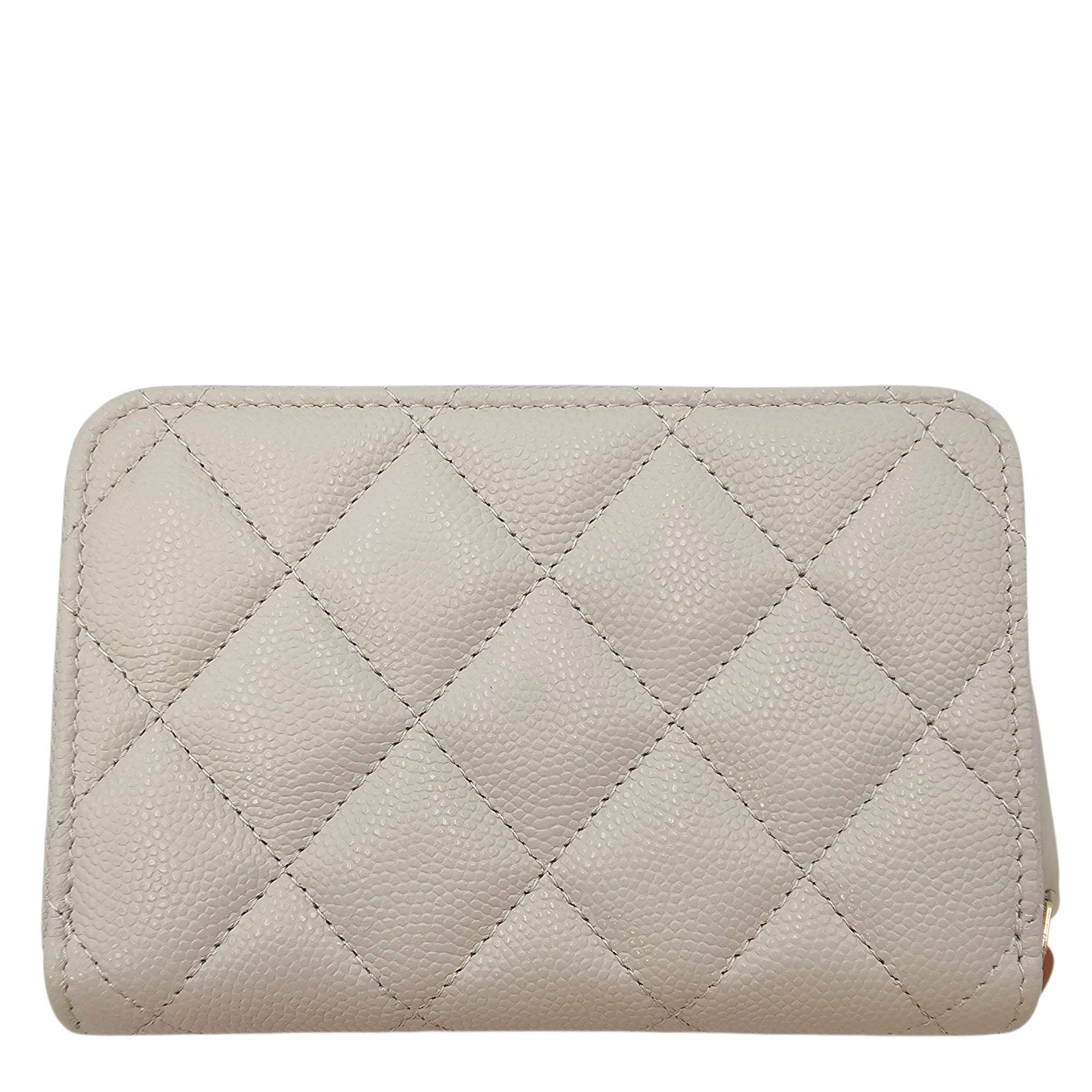Classic Zipped Coin Purse Grey Card Holder in Caviar Leather Gold hardware