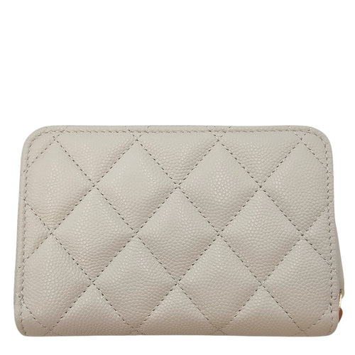 Classic Zipped Coin Purse Grey Card Holder in Caviar Leather Gold hardware