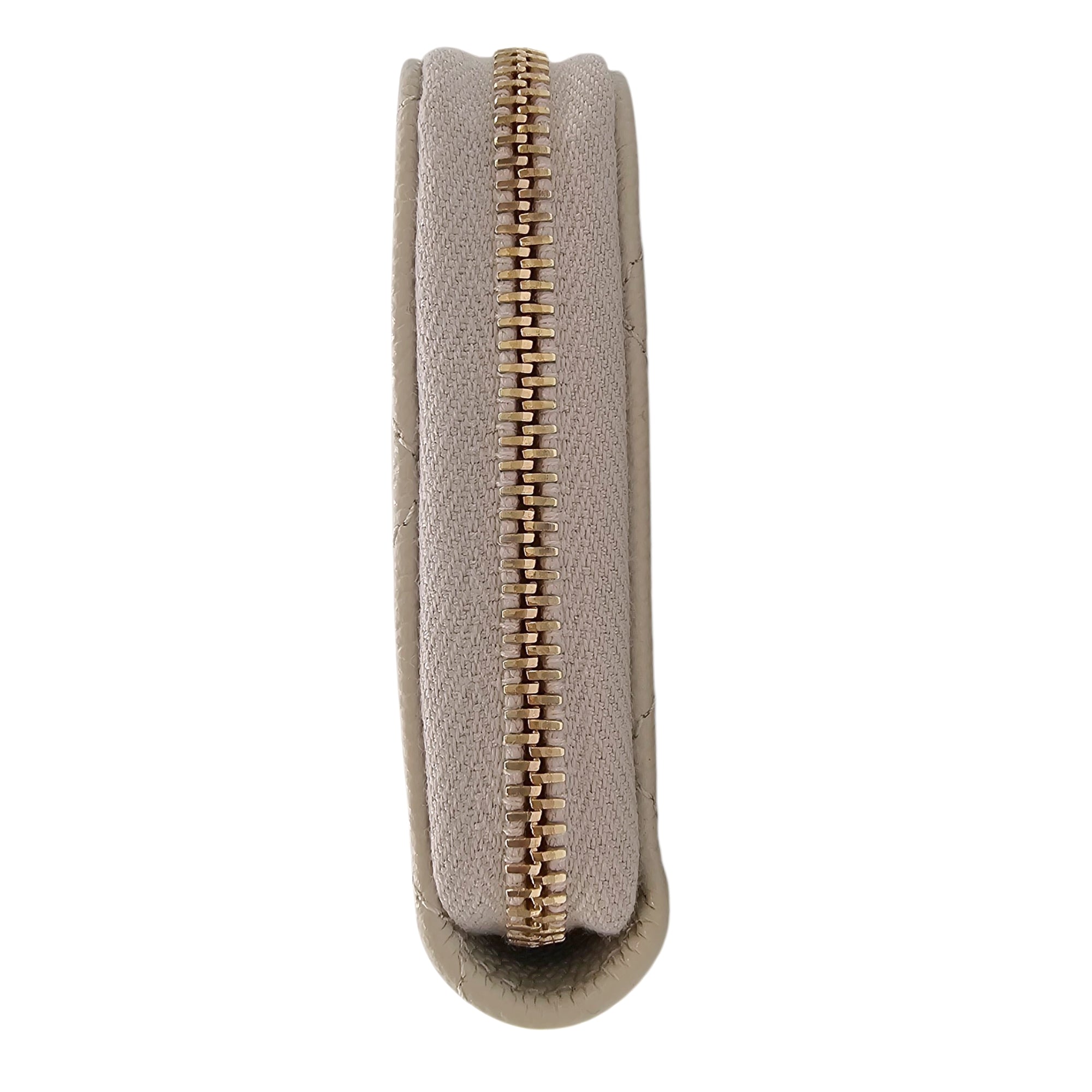 Classic Zipped Coin Purse Grey Card Holder in Caviar Leather Gold hardware