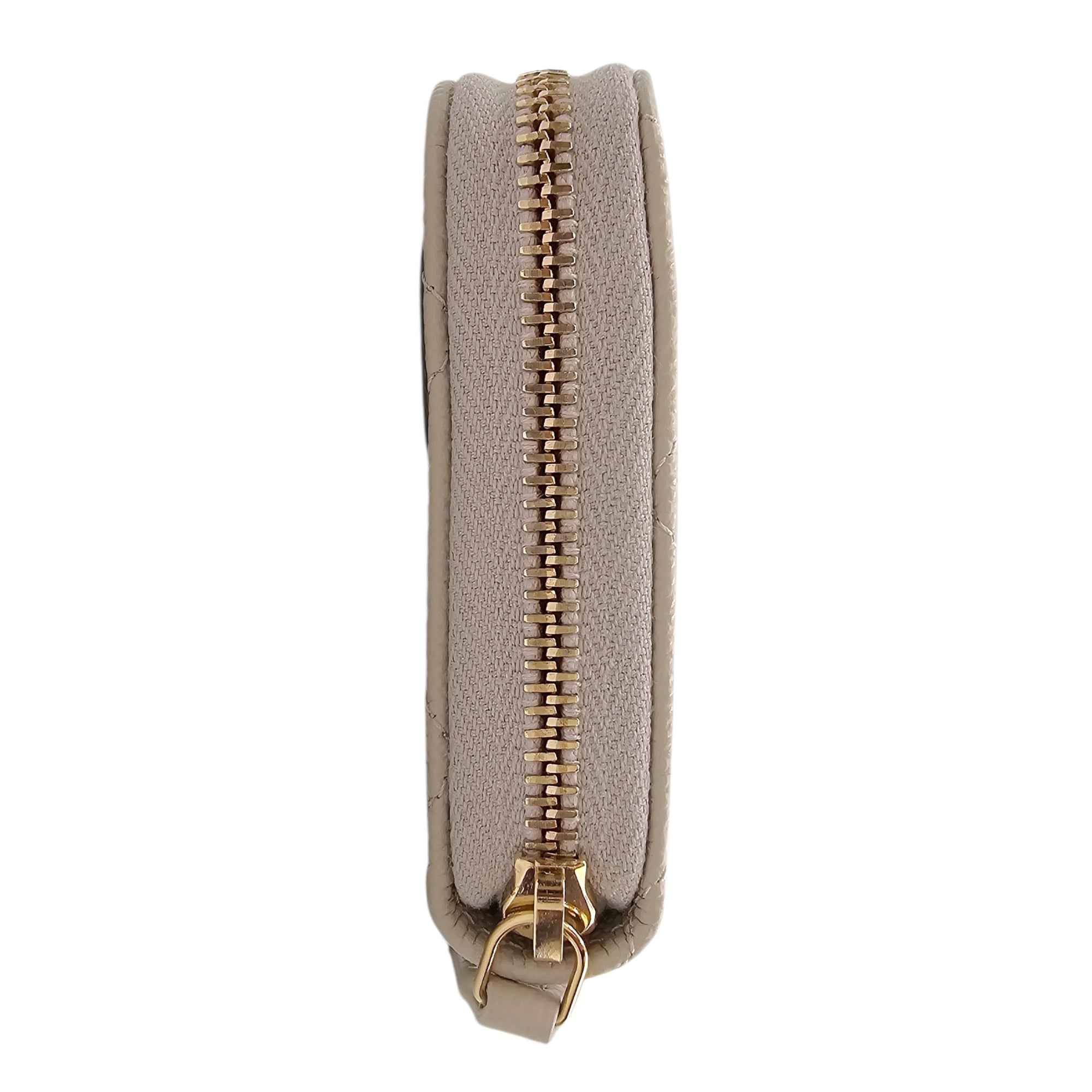 Classic Zipped Coin Purse Grey Card Holder in Caviar Leather Gold hardware