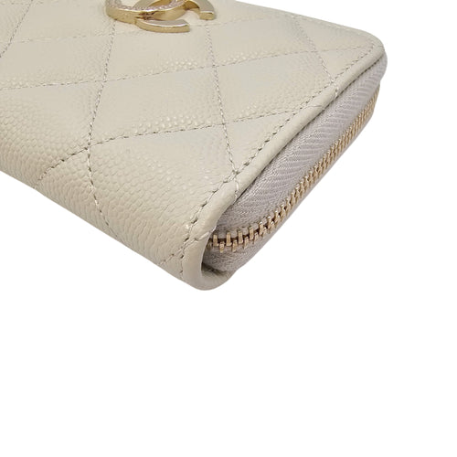 Classic Zipped Coin Purse Grey Card Holder in Caviar Leather Gold hardware