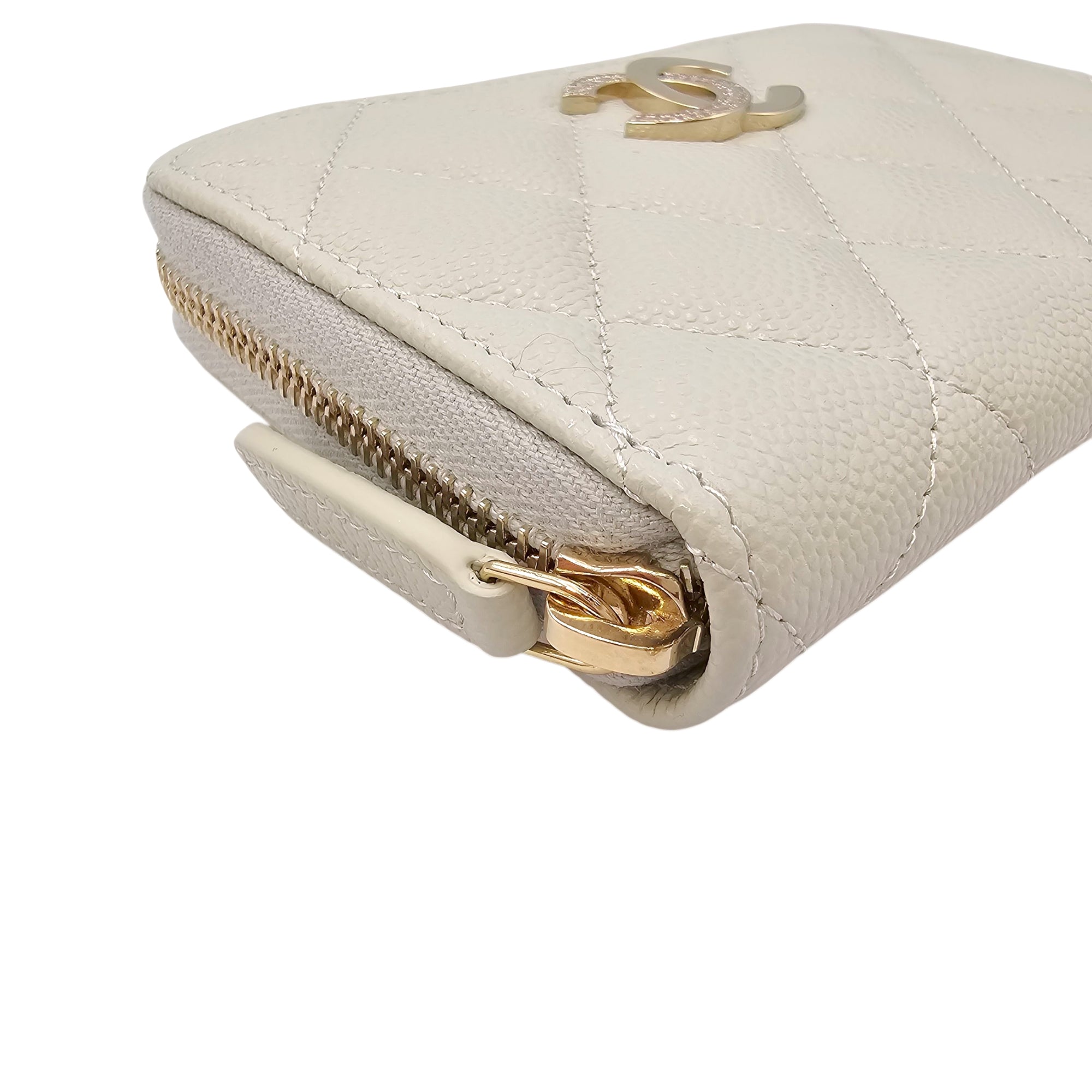 Classic Zipped Coin Purse Grey Card Holder in Caviar Leather Gold hardware