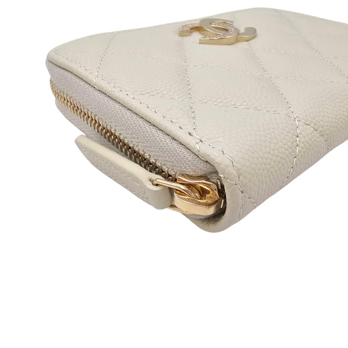 Classic Zipped Coin Purse Grey Card Holder in Caviar Leather Gold hardware
