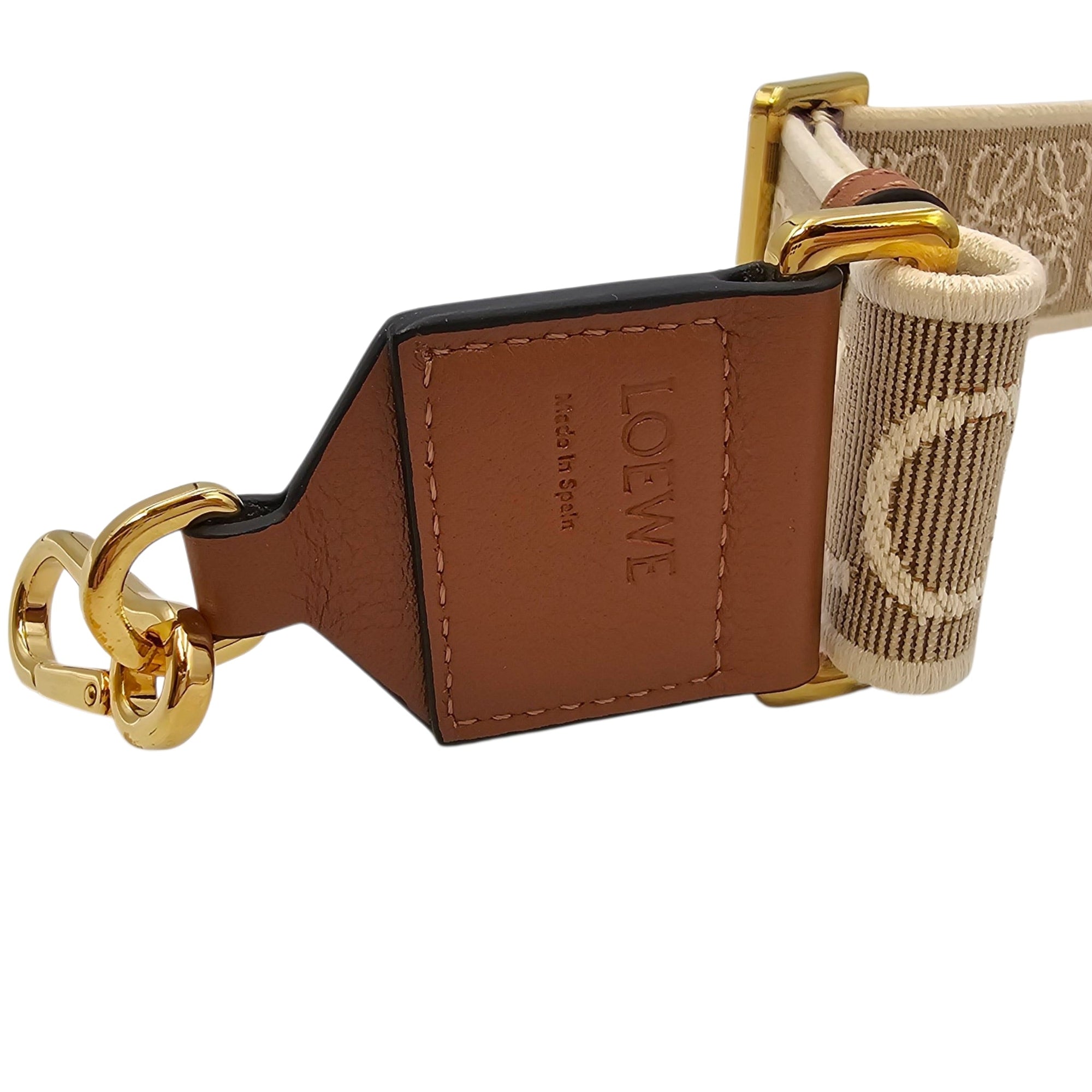 Women's Anagram Jacquard Beige Bag Strap in Canvas Gold hardware CL2604-20779 6