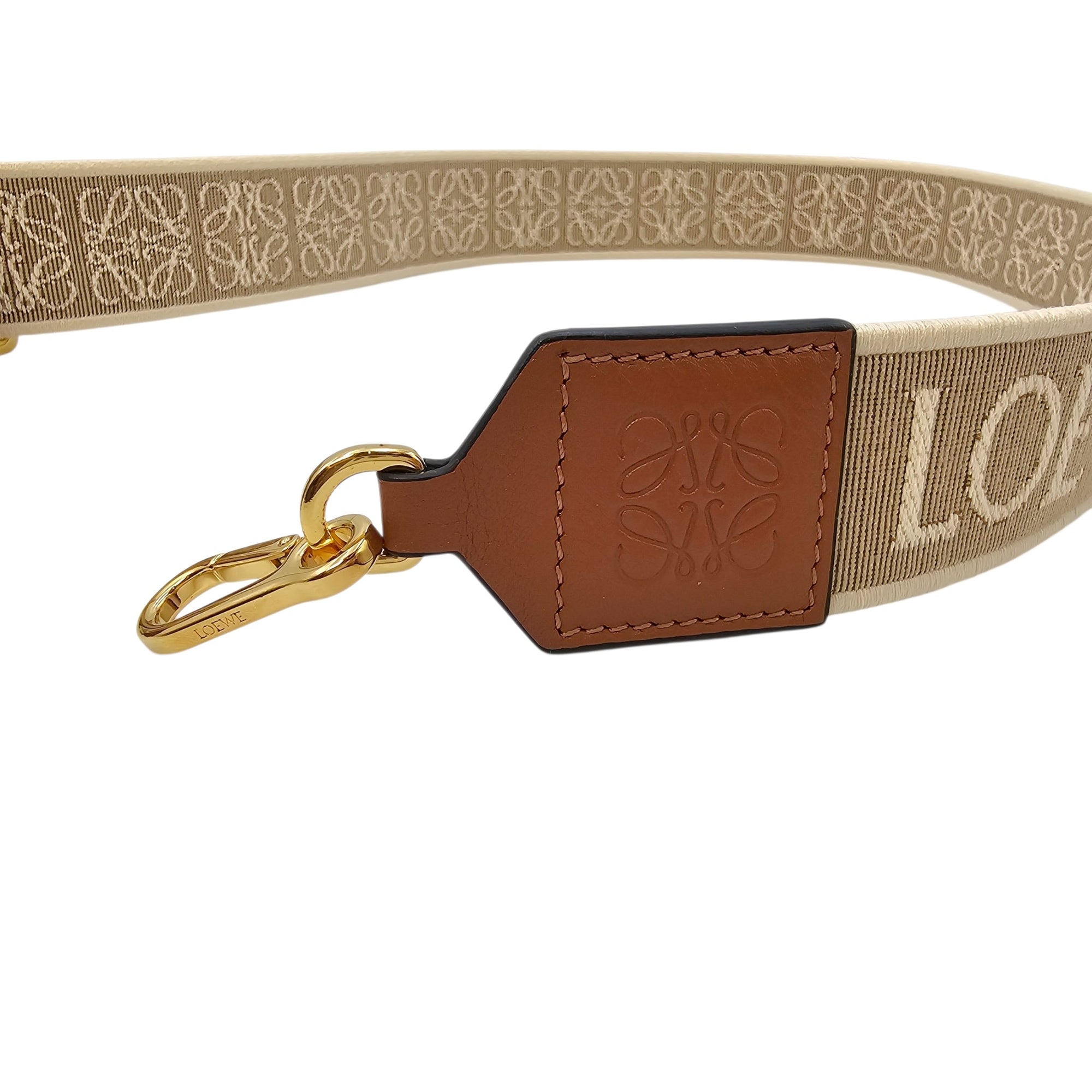 Women's Anagram Jacquard Beige Bag Strap in Canvas Gold hardware CL2604-20779 7