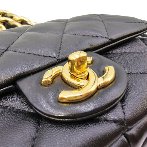 Quilted 22A Flap Small Black Shoulder Bag in Caviar Leather Gold hardware CL2604-20780 9