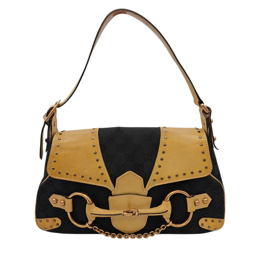 Horsebit Chain Medium Black Shoulder Bag Matte Gold hardware CL2604-20800 1