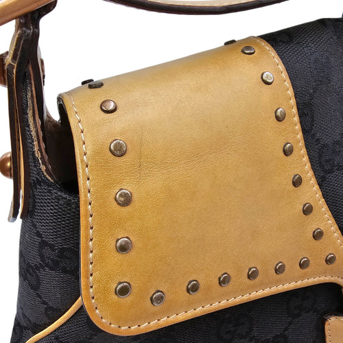 Horsebit Chain Medium Black Shoulder Bag Matte Gold hardware CL2604-20800 14
