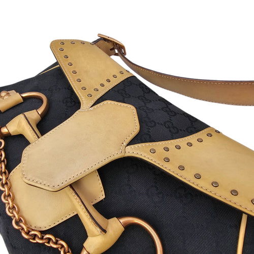 Horsebit Chain Medium Black Shoulder Bag Matte Gold hardware CL2604-20800 17