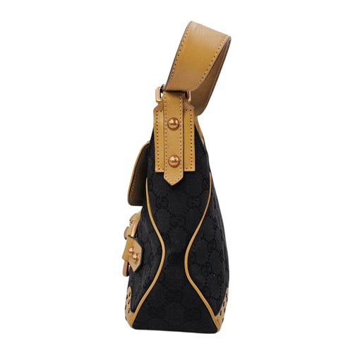 Horsebit Chain Medium Black Shoulder Bag Matte Gold hardware CL2604-20800 3