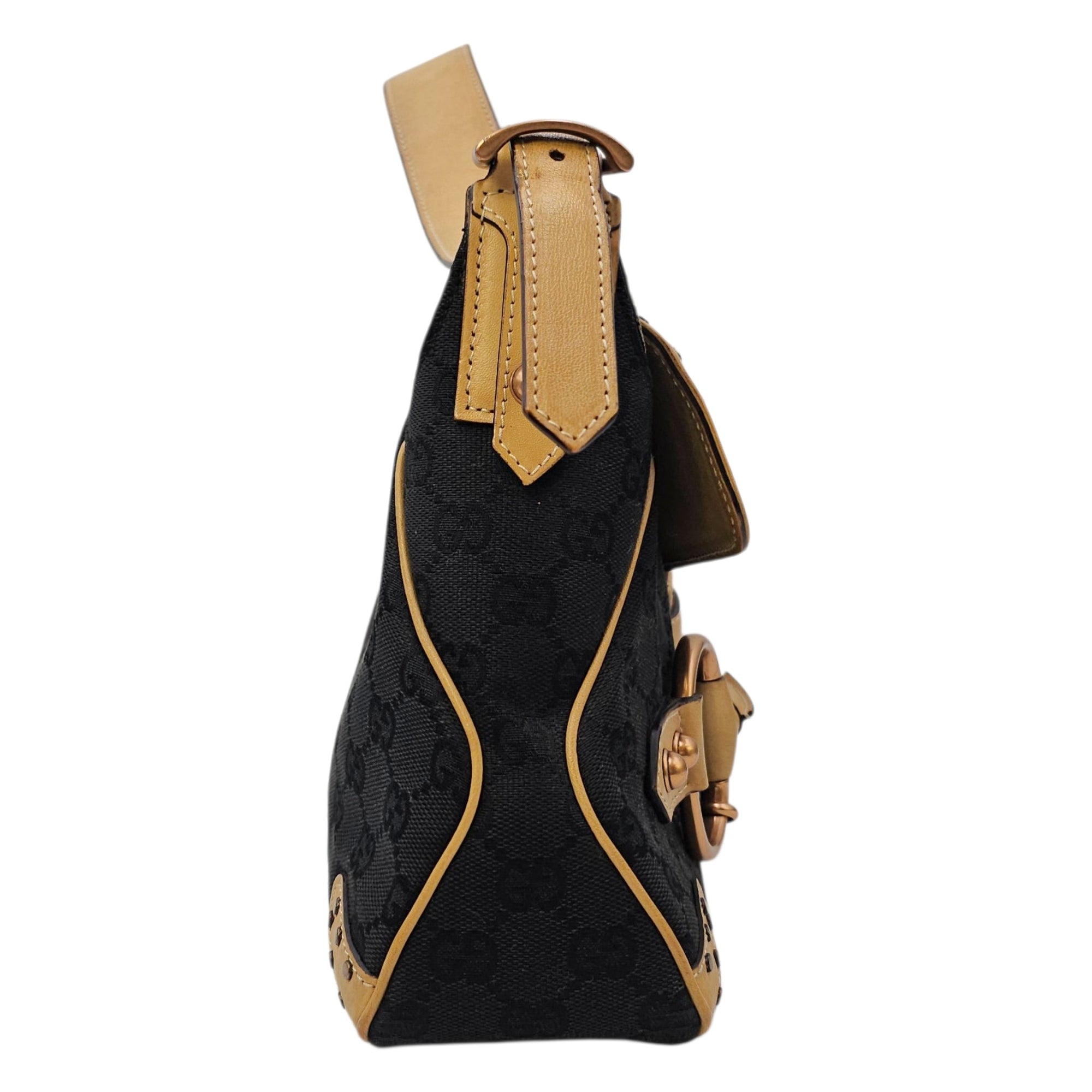 Horsebit Chain Medium Black Shoulder Bag Matte Gold hardware CL2604-20800 4