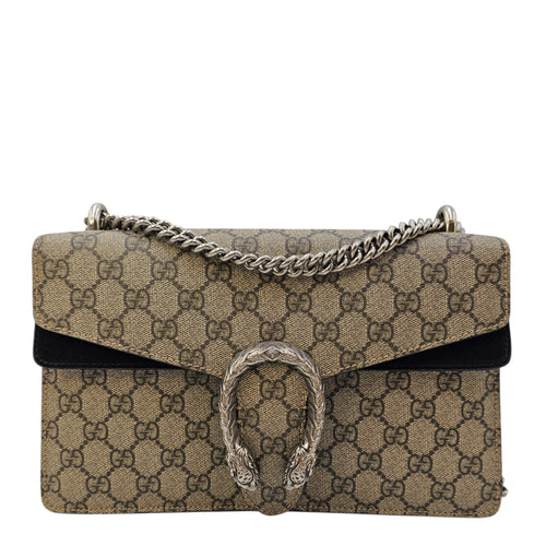 Dionysus GG Supreme with Tiger Head Spur Closure Black Shoulder Bag in Canvas Silver hardware CL2604-20801 1
