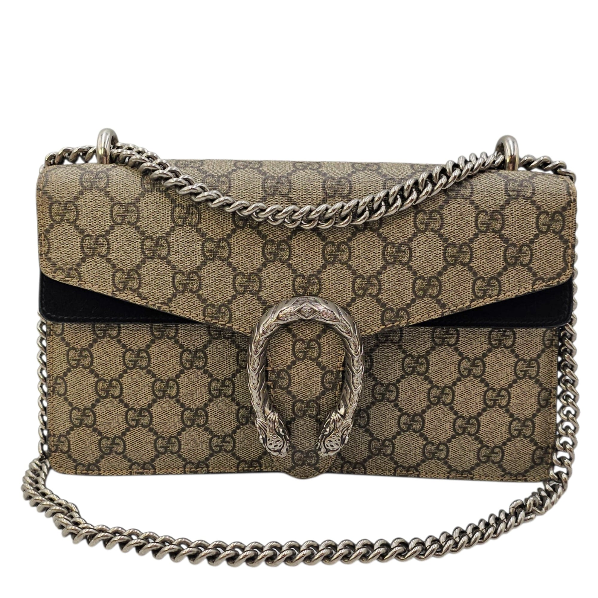 Dionysus GG Supreme with Tiger Head Spur Closure Black Shoulder Bag in Canvas Silver hardware CL2604-20801 16